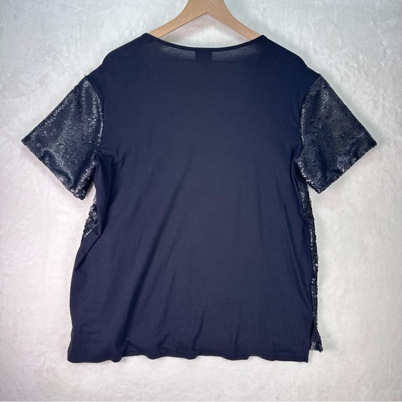 WORTHINGTON Black & Silver Sparkle Sequin Short Sleeve Festive Disco Blouse Sz L - Picture 14 of 16